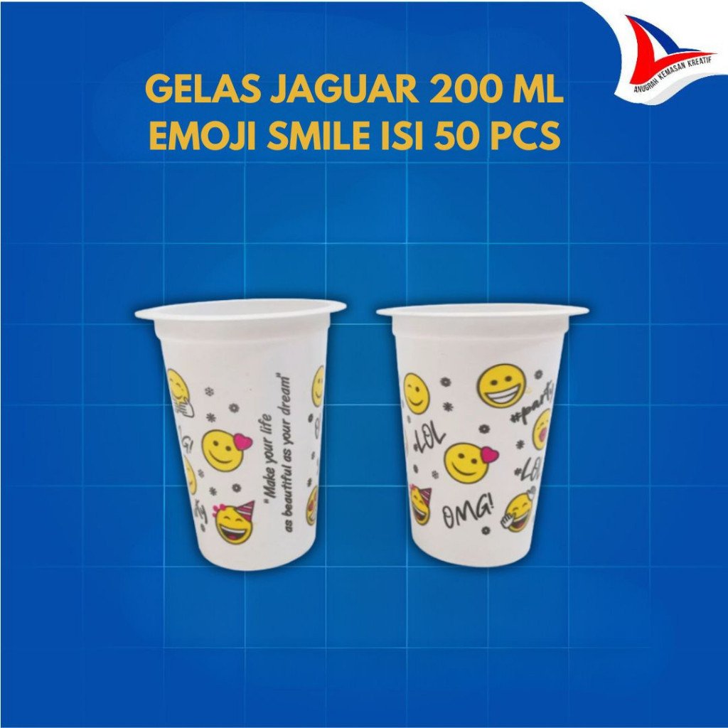 Gelas Jaguar 200 Ml Emoji / Gelas Plastik Emoji Smile Isi 50 Pcs