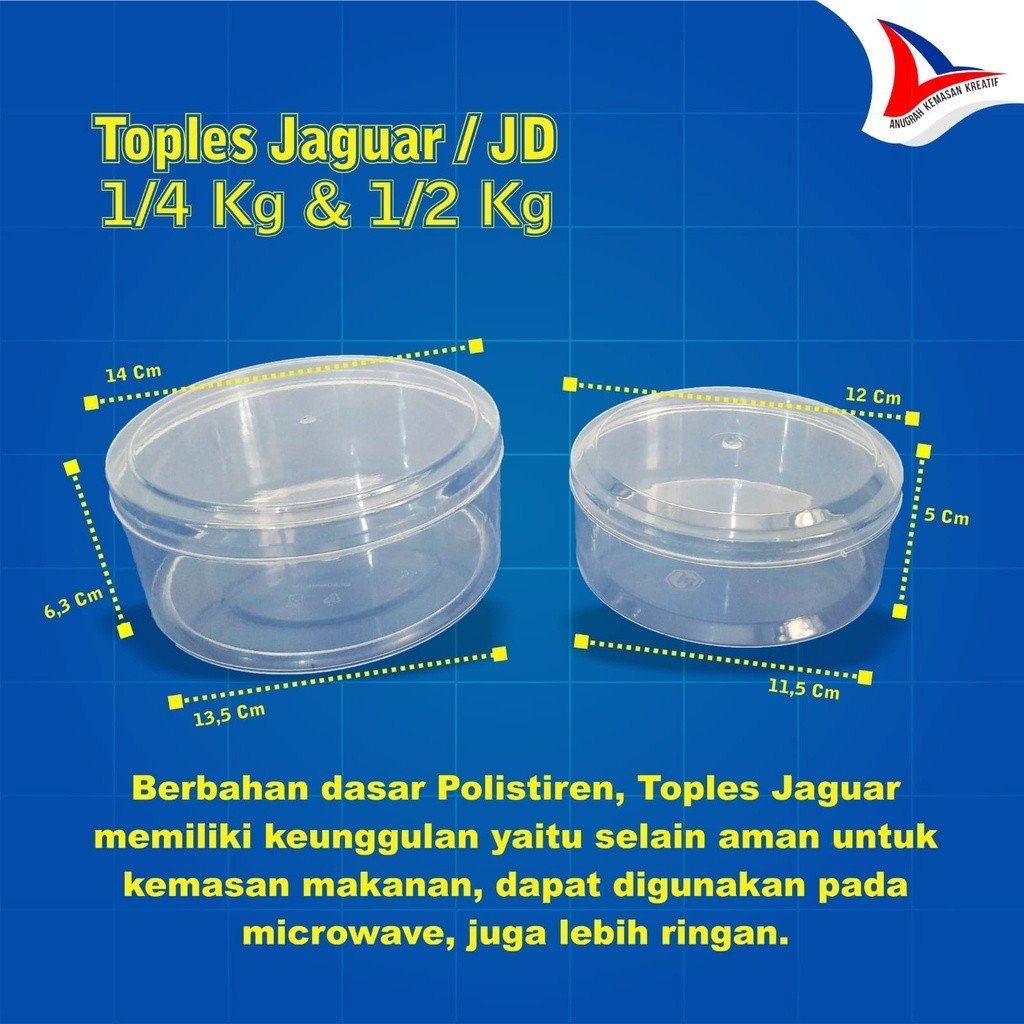 Toples Jaguar Jd 1/2 Kg Bulat / Toples Bening Kue Kering / Toples Lebaran (12 Pcs)