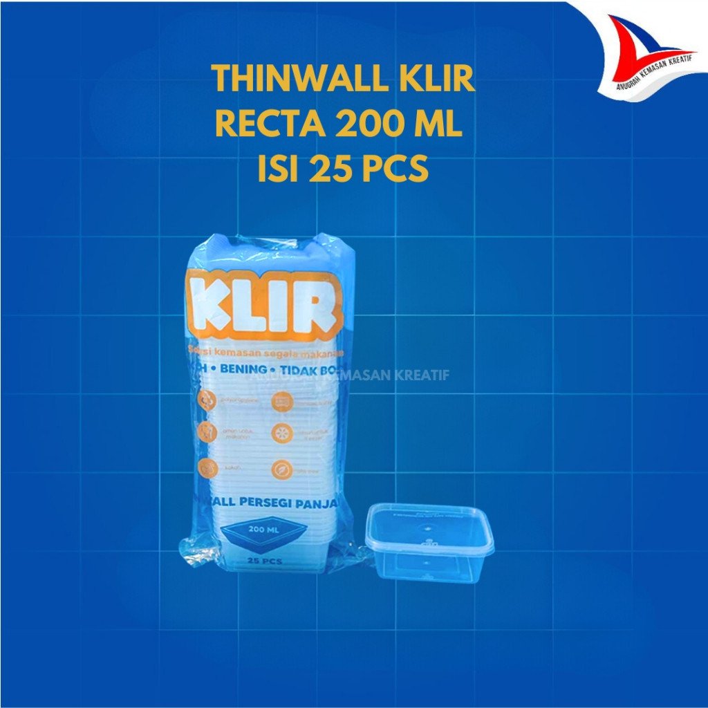Thinwall Klir Recta 200 Ml / Kotak Plastik Isi 25 Pcs