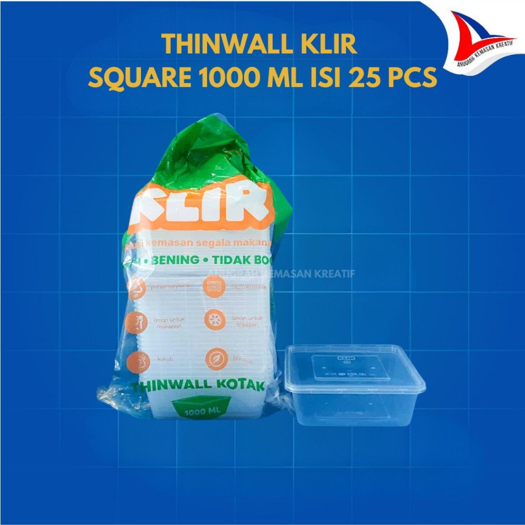 Thinwall Klir Square 1000 Ml / Kotak Persegi Plastik Isi 25 Pcs