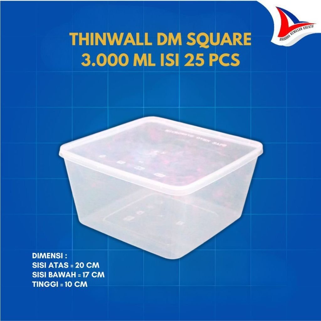 Thinwall Dm Square  3000 Ml / Kotak Plastik Isi 25 Pcs