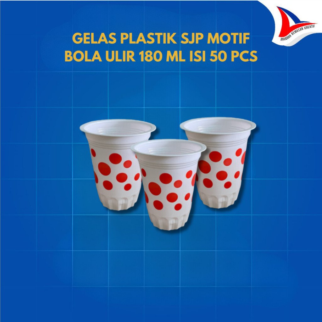 Gelas Plastik Motif Bola Gelas SJP Cup Plastik ulir Belimbing 180 ML Isi 50 Pcs