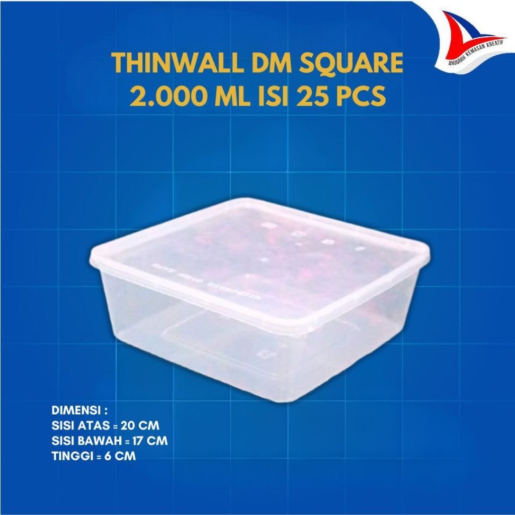 Thinwall Dm Square 2000 Ml / Kotak Plastik Isi 25 Pcs