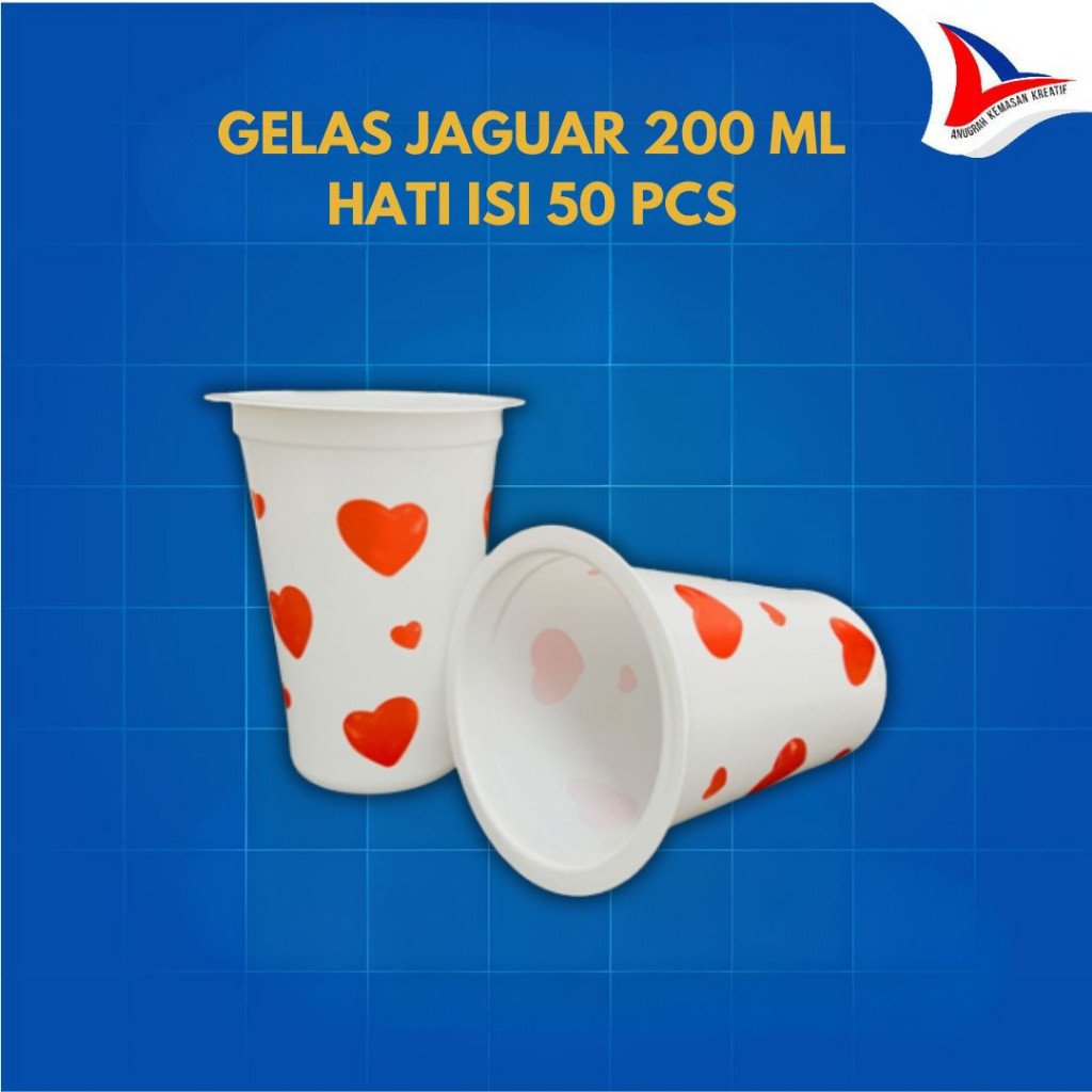Gelas Jaguar 200 Ml Love / Gelas Plastik Love Hati Isi 50 Pcs