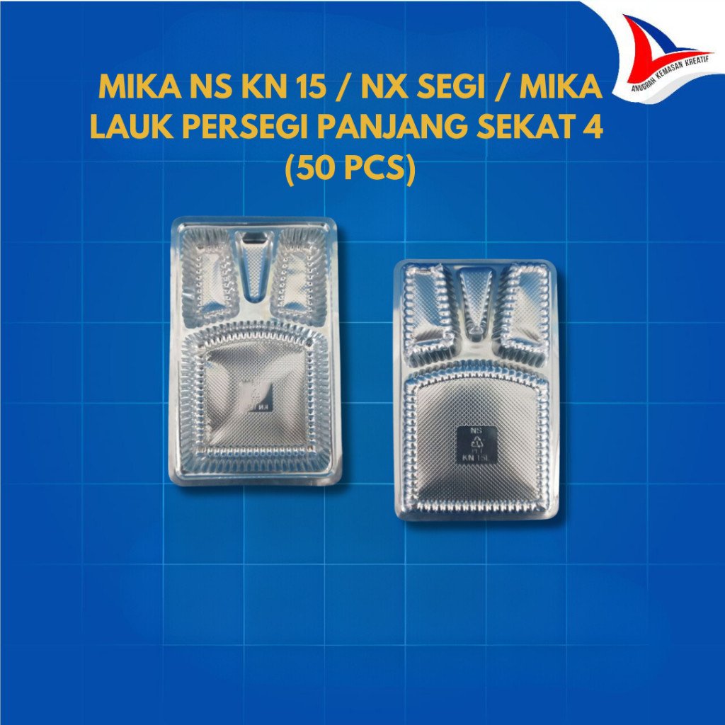Mika Ns Kn 15 / Nx Segi / Mika Lauk Persegi Panjang Sekat 4 isi 50 pcs