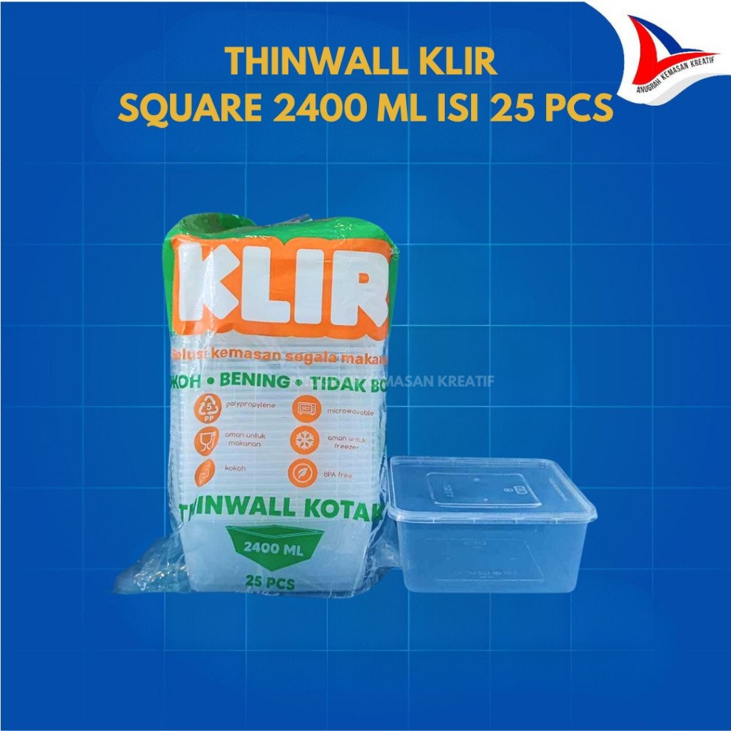 Thinwall Klir Square 2400 Ml / Kotak Persegi Plastik Isi 25 Pcs