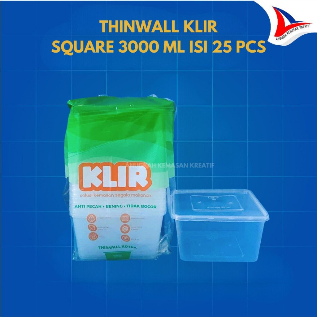 Thinwall Klir Square 3000 Ml / Kotak Persegi Plastik Isi 25 Pcs