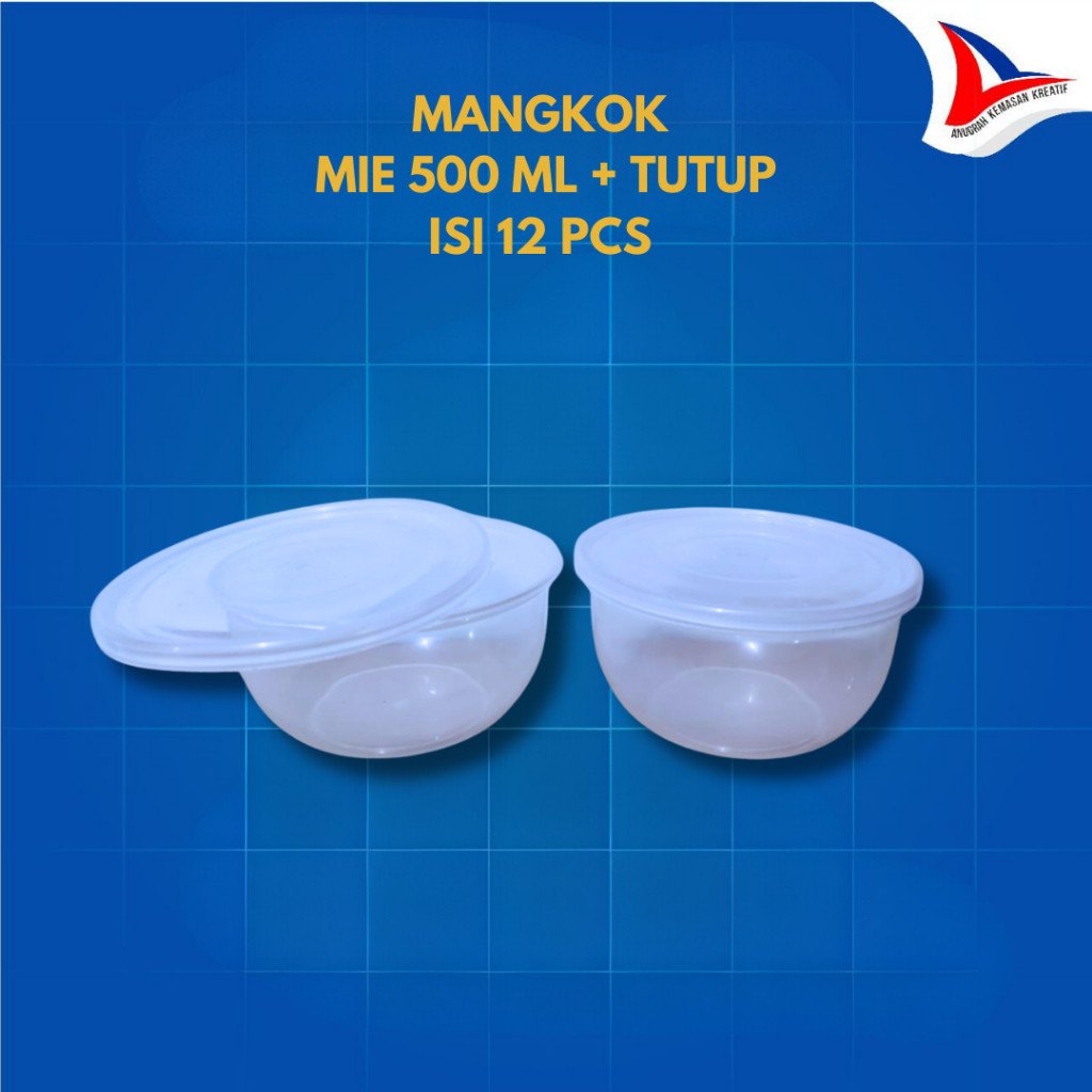 Mangkok Plastik Mie Salad 500 ml dan tutup isi 12 pcs