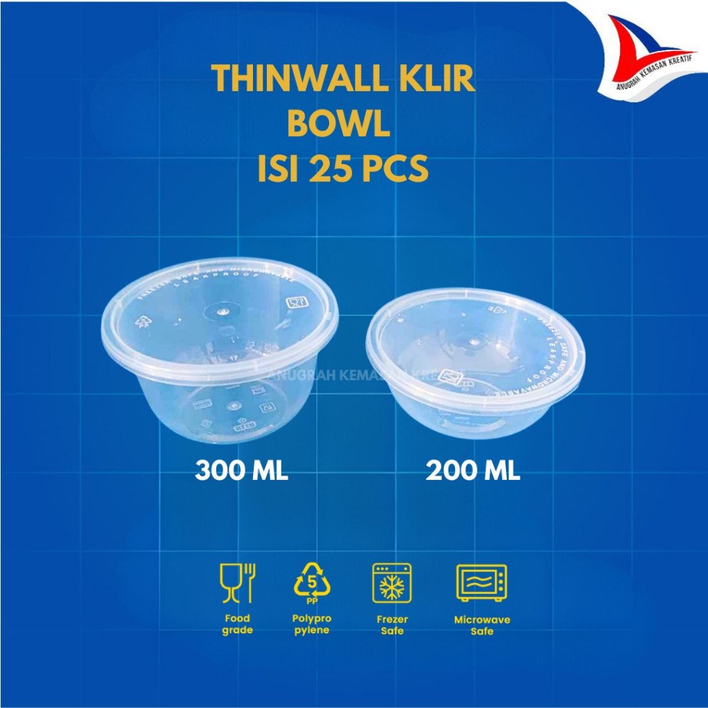 Thinwall Klir Bowl 300ml Mangkok  Plastik Isi 25 Pcs