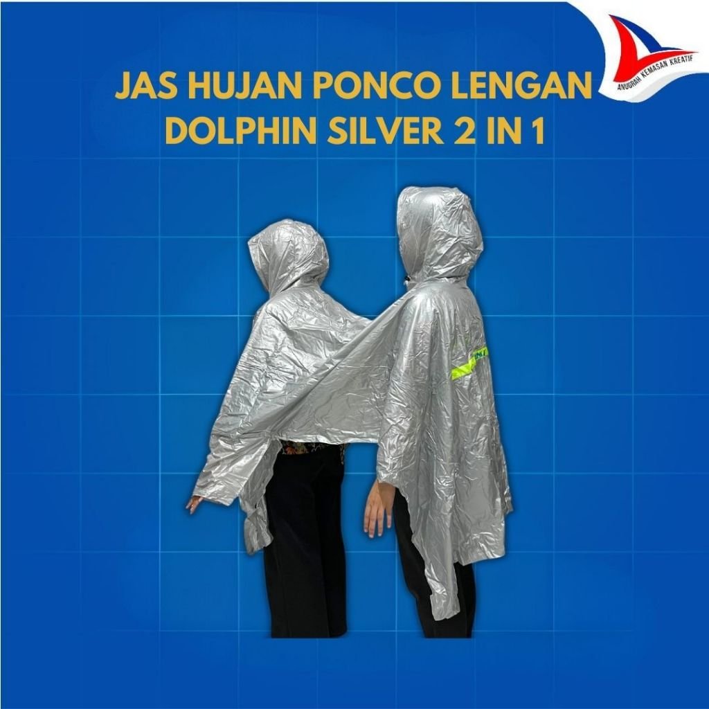 Jas Hujan Ponco Lengan Dolphin Silver 2 In 1 Sktl / Jas Hujan Dewasa