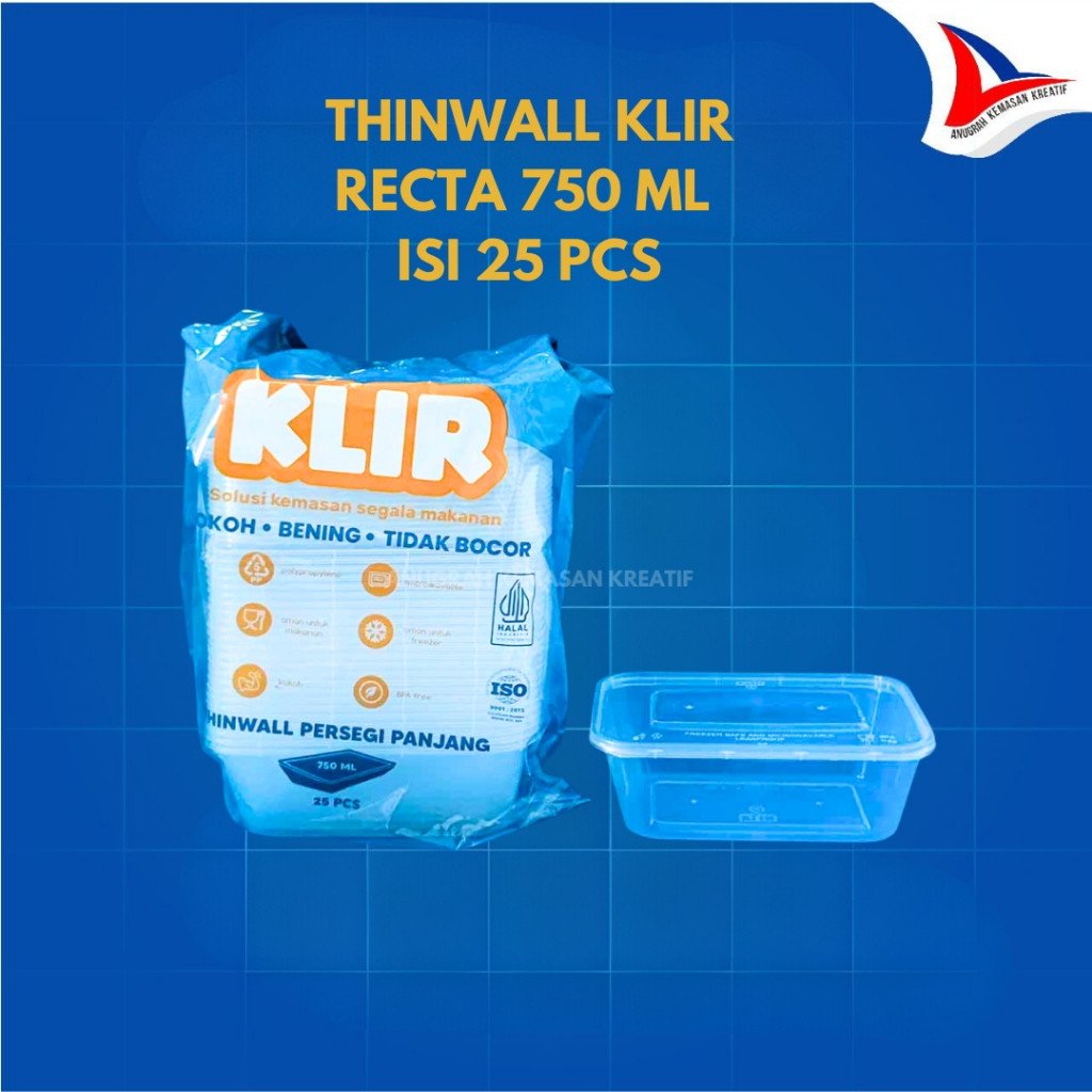 Thinwall Klir Recta 750 Ml / Kotak Plastik Isi 25 Pcs