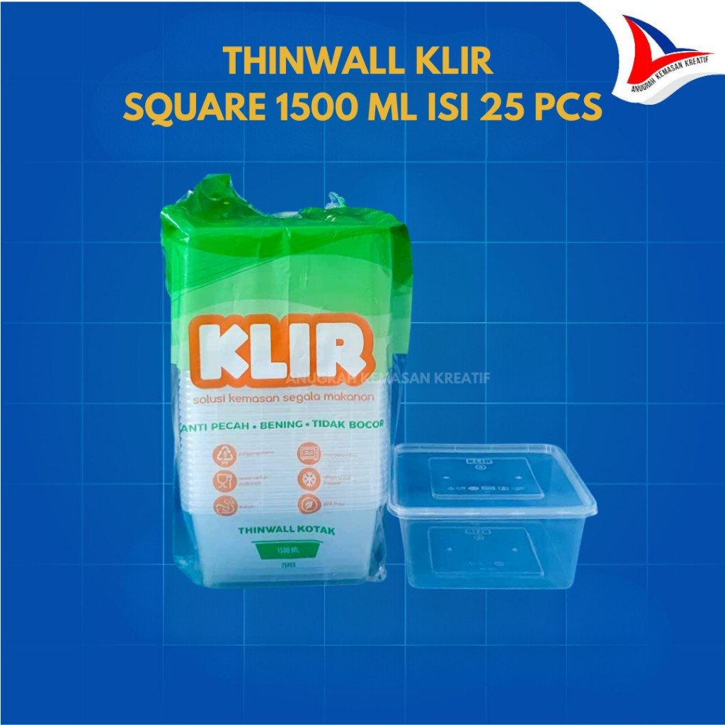 Thinwall Klir Square 1500 Ml / Kotak Persegi Plastik Isi 25 Pcs