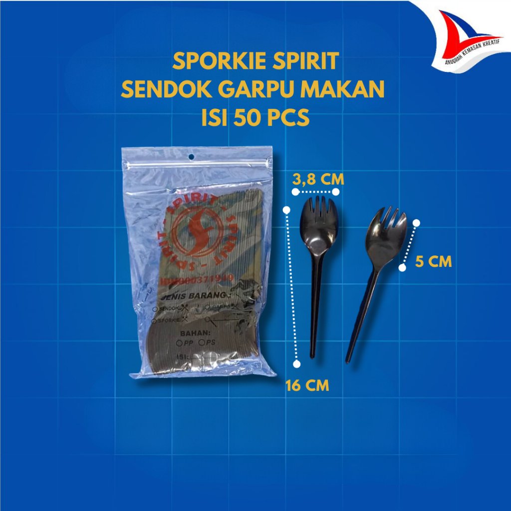 Sendok Garpu Sporkie Warna Putih Hitam Merk Spirit Isi 50 Pcs