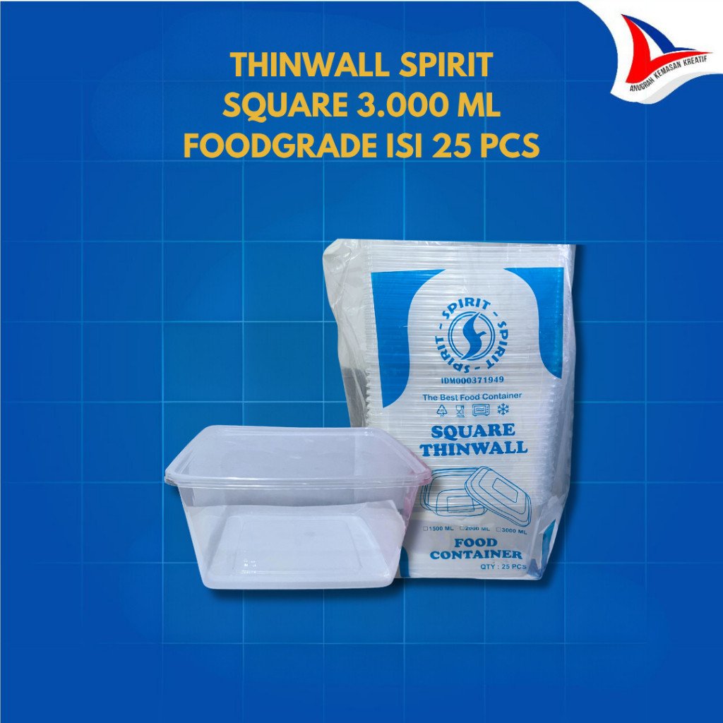 Wadah Plastik Thinwall Kotak Persegi Dan Persegi Panjang Ukuran 650 ml , 1.000 ml , 2.000 ml 3.000 ml Spirit Recta Square Isi 25 Pcs