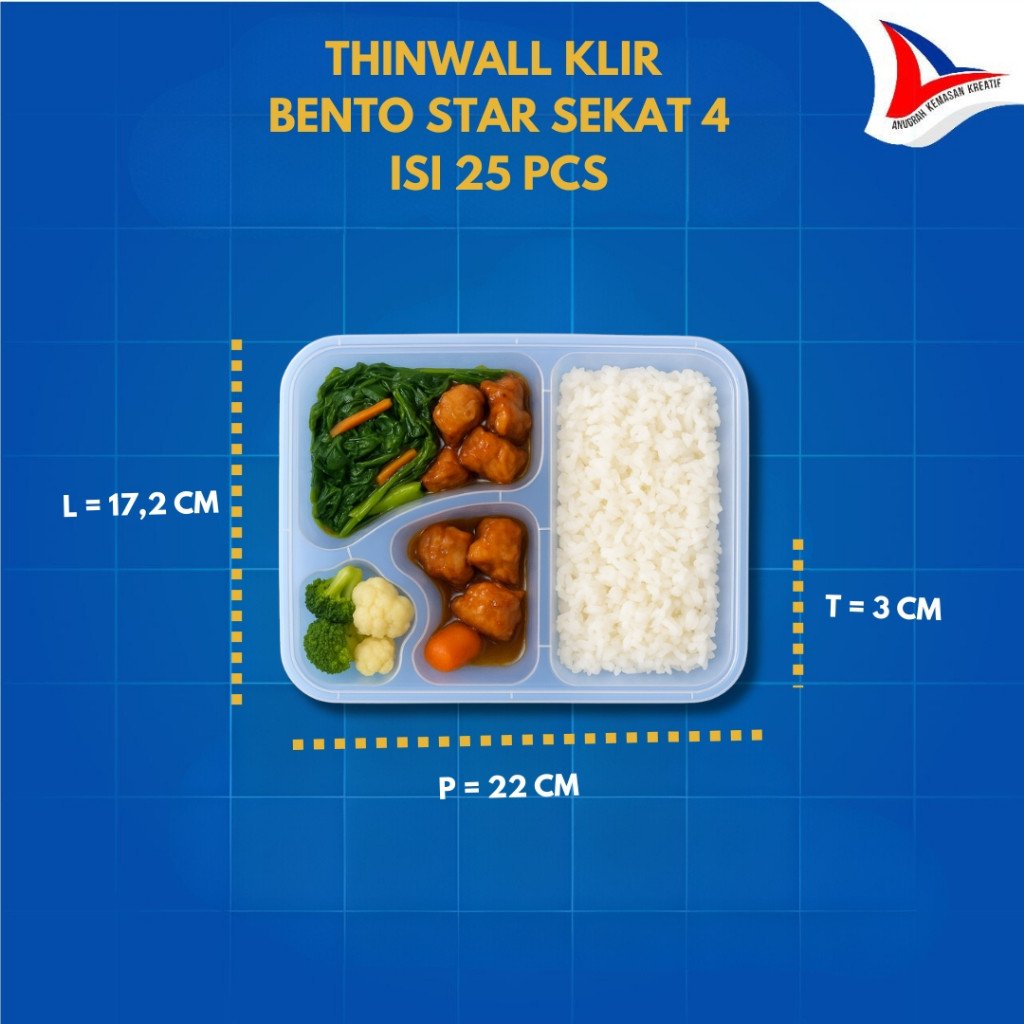 Thinwall Klir Bento Star Sekat 4 / Kotak Plastik Bento Isi 25 Pcs
