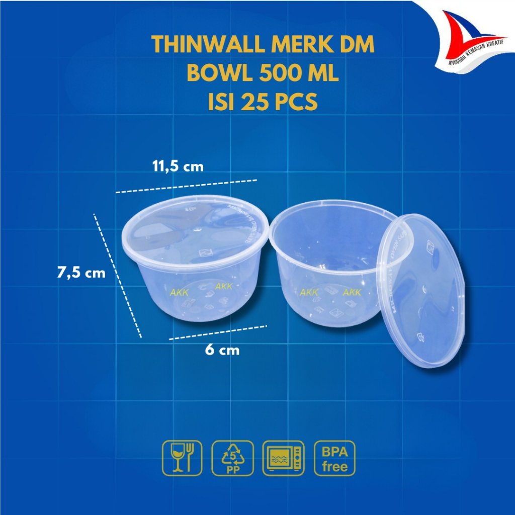 Thinwall DM Bowl 500 ml / Kotak Plastik Isi 25 Pcs