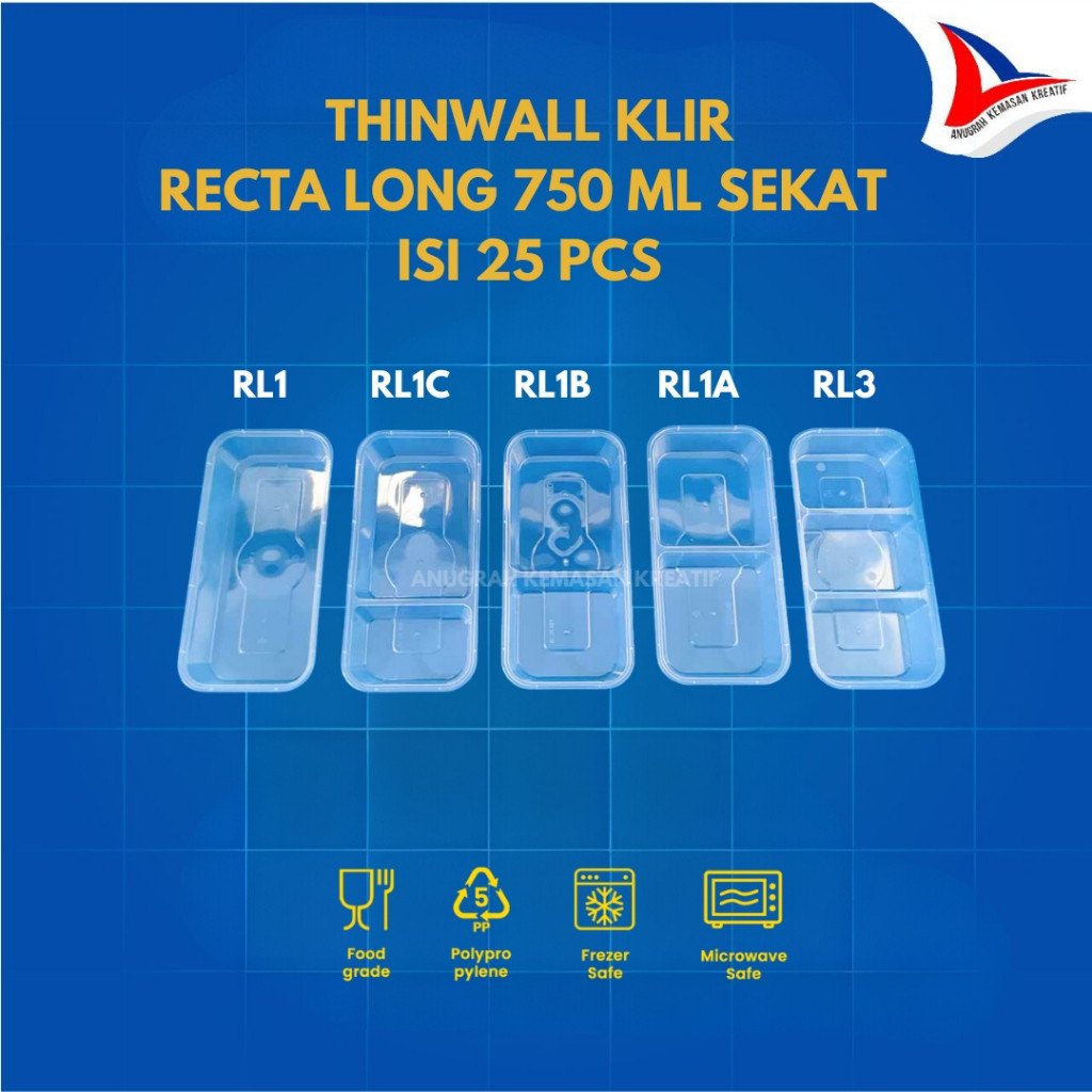 Thinwall Klir Recta 750 ml / Kotak Plastik Sekat Isi 25 Pcs