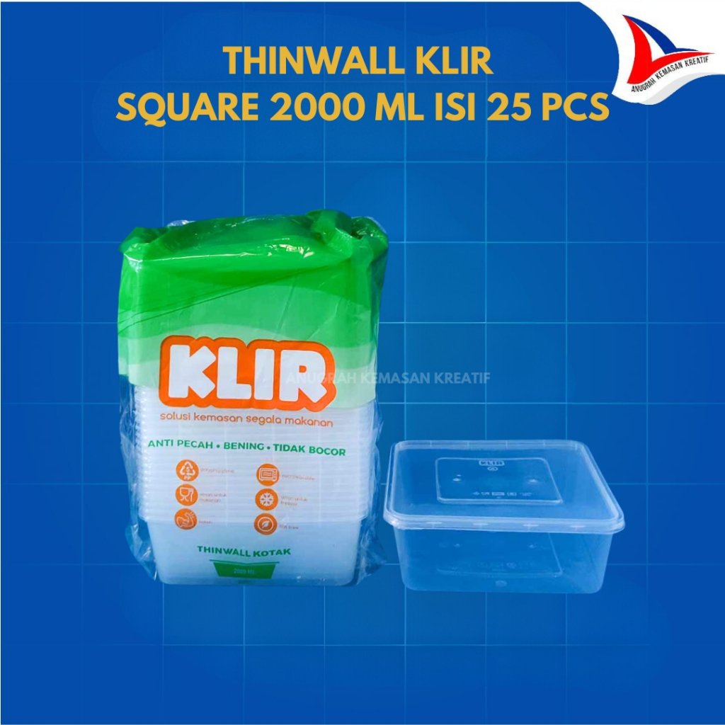 Thinwall Klir Square 2000 ml / Kotak Persegi Plastik Isi 25 Pcs