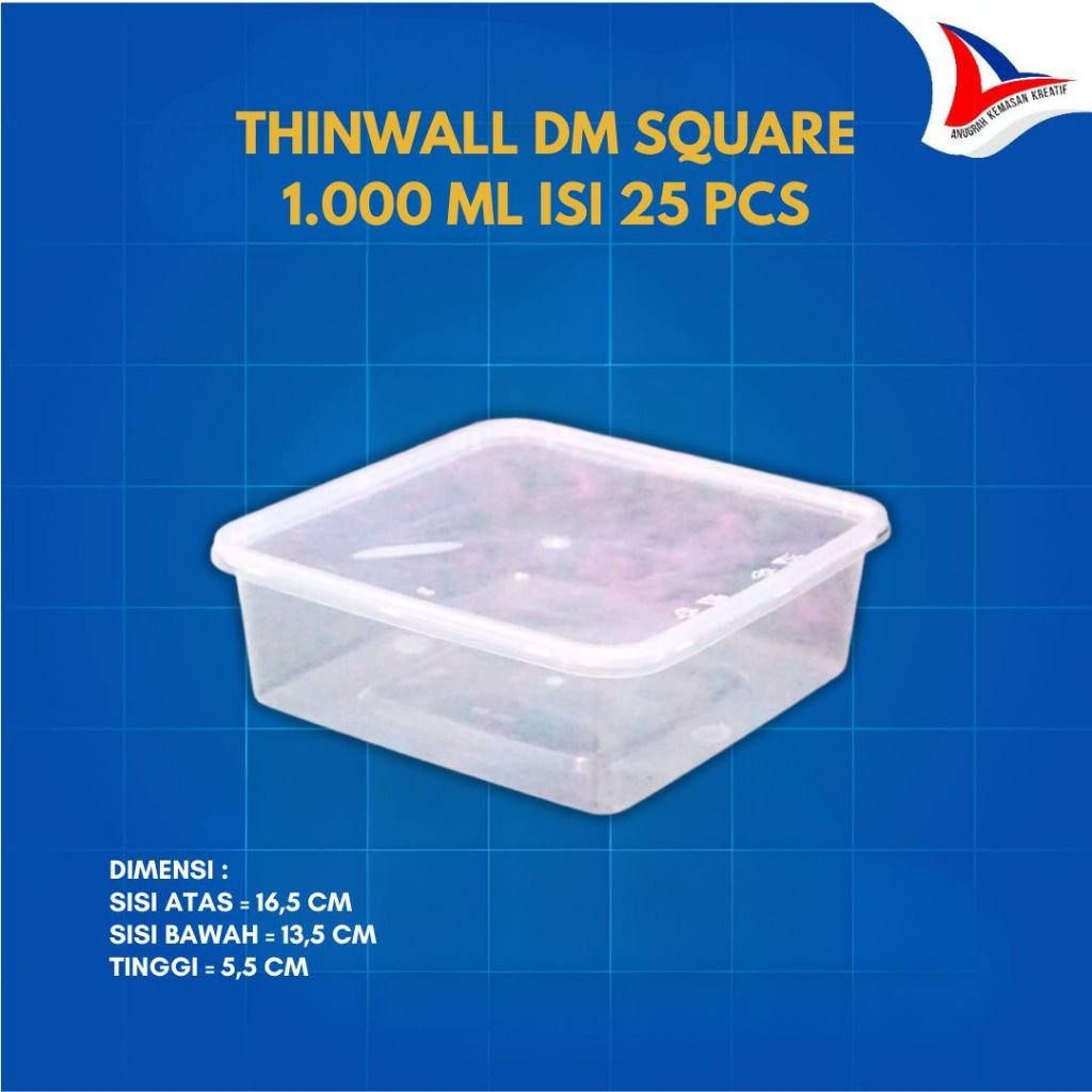 Thinwall DM Square 1000 ml / Kotak Plastik Isi 25 Pcs