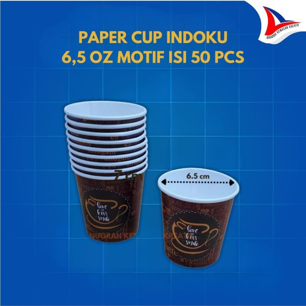 Paper Cup Indoku 6,5 Oz Motif / Gelas Kertas Kopi Isi 50 Pcs