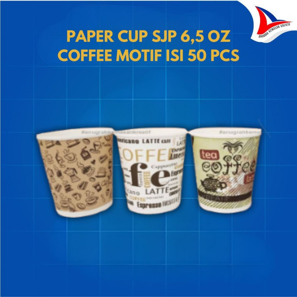 Paper Cup Sjp 6,5 Oz Coffee Motif / Gelas Kertas Kopi Isi 50 Pcs