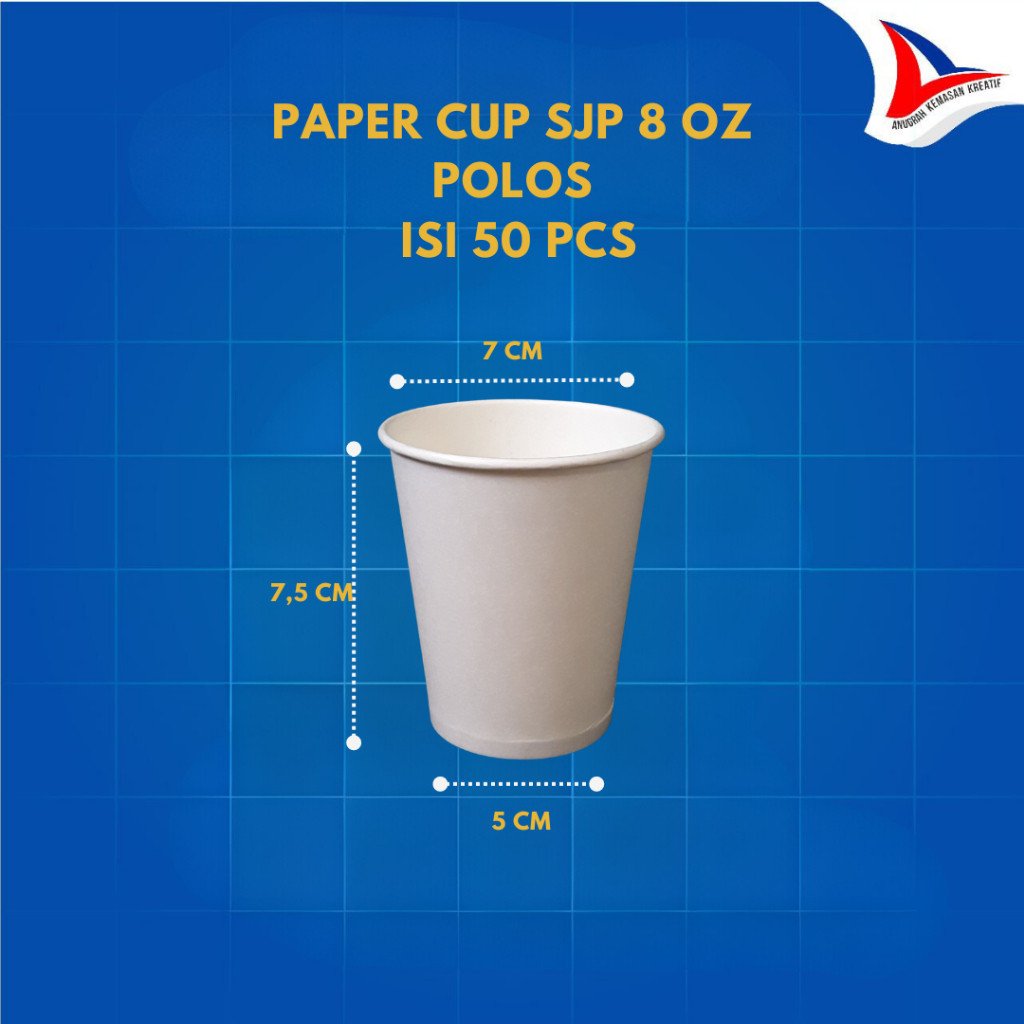 Paper Cup Sjp 8 Oz Polos / Gelas Kertas Kopi Isi 50 Pcs