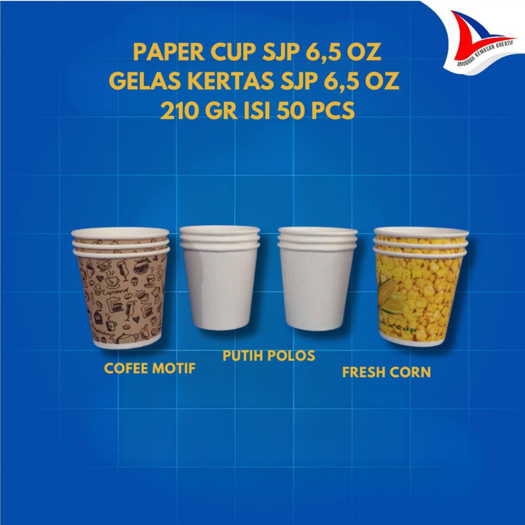 Paper Cup Sjp 6,5 Oz Polos 210 Gsm / Gelas Kertas Kopi Isi 50 Pcs