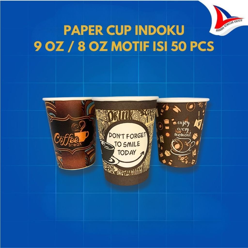 Paper Cup Indoku 9 Oz / 8 Oz Motif / Gelas Kertas Kopi Isi 50 Pcs
