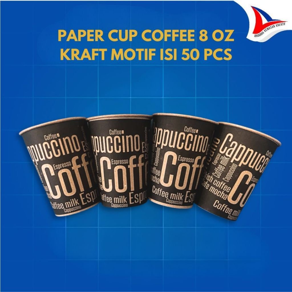 Paper Cup Coffee 8 Oz Kraft Motif / Gelas Kertas Kopi Isi 50 Pcs