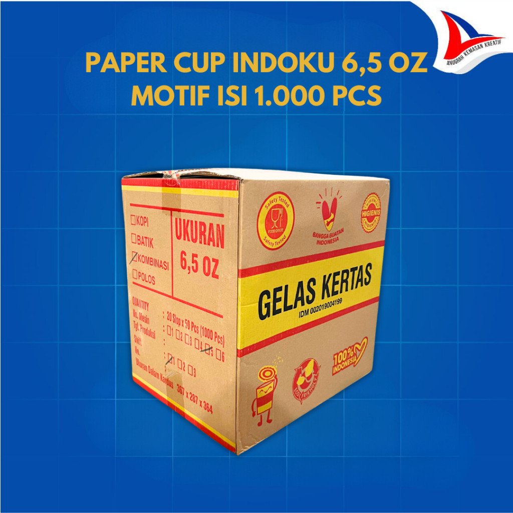 Paper Cup Indoku 6,5 Oz Motif / Gelas Kertas Kopi Isi 1.000 Pcs (1 Karton)