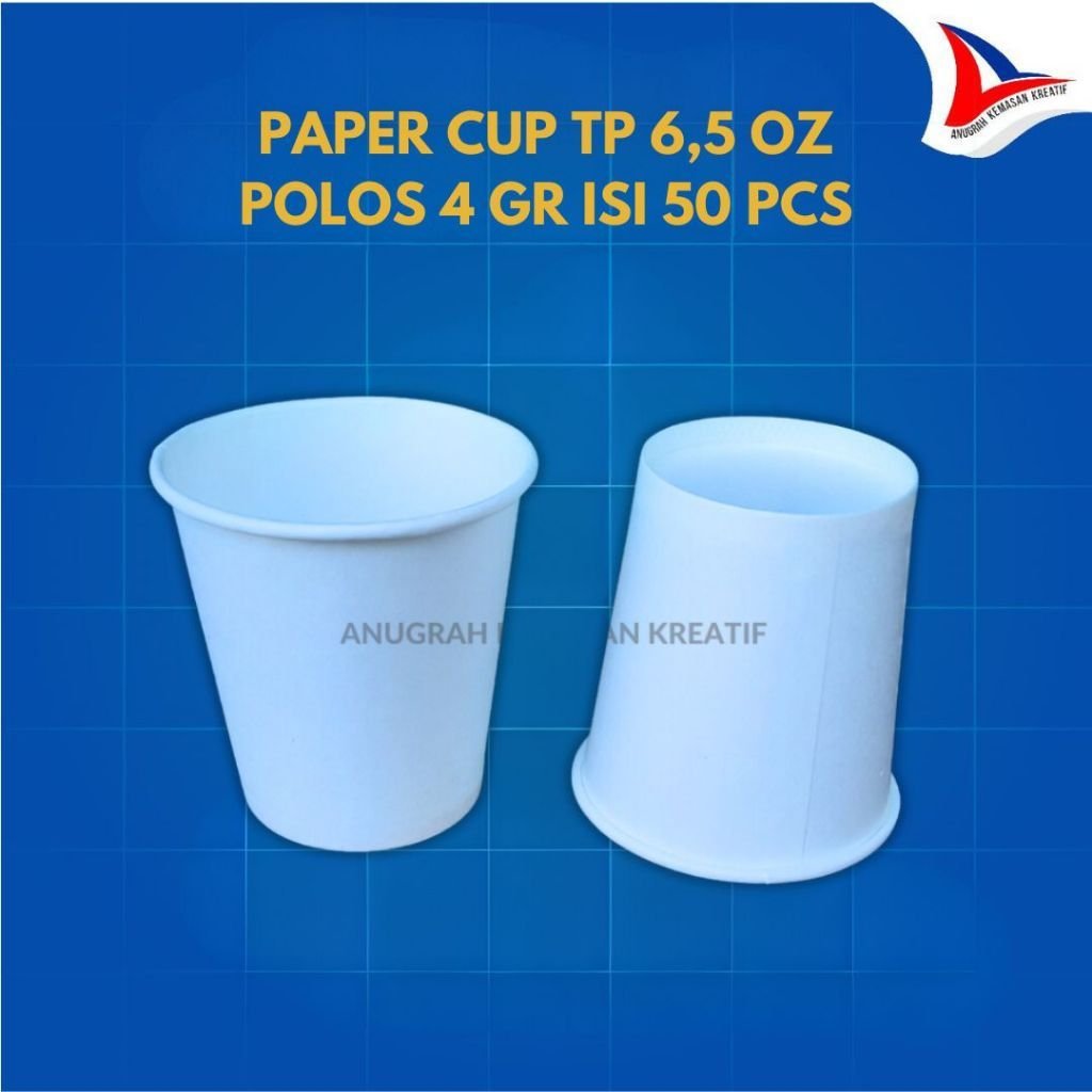 Paper Cup Tp 6,5 Oz Polos Tebal 4 Gr / Gelas Kertas Kopi Isi 50 Pcs