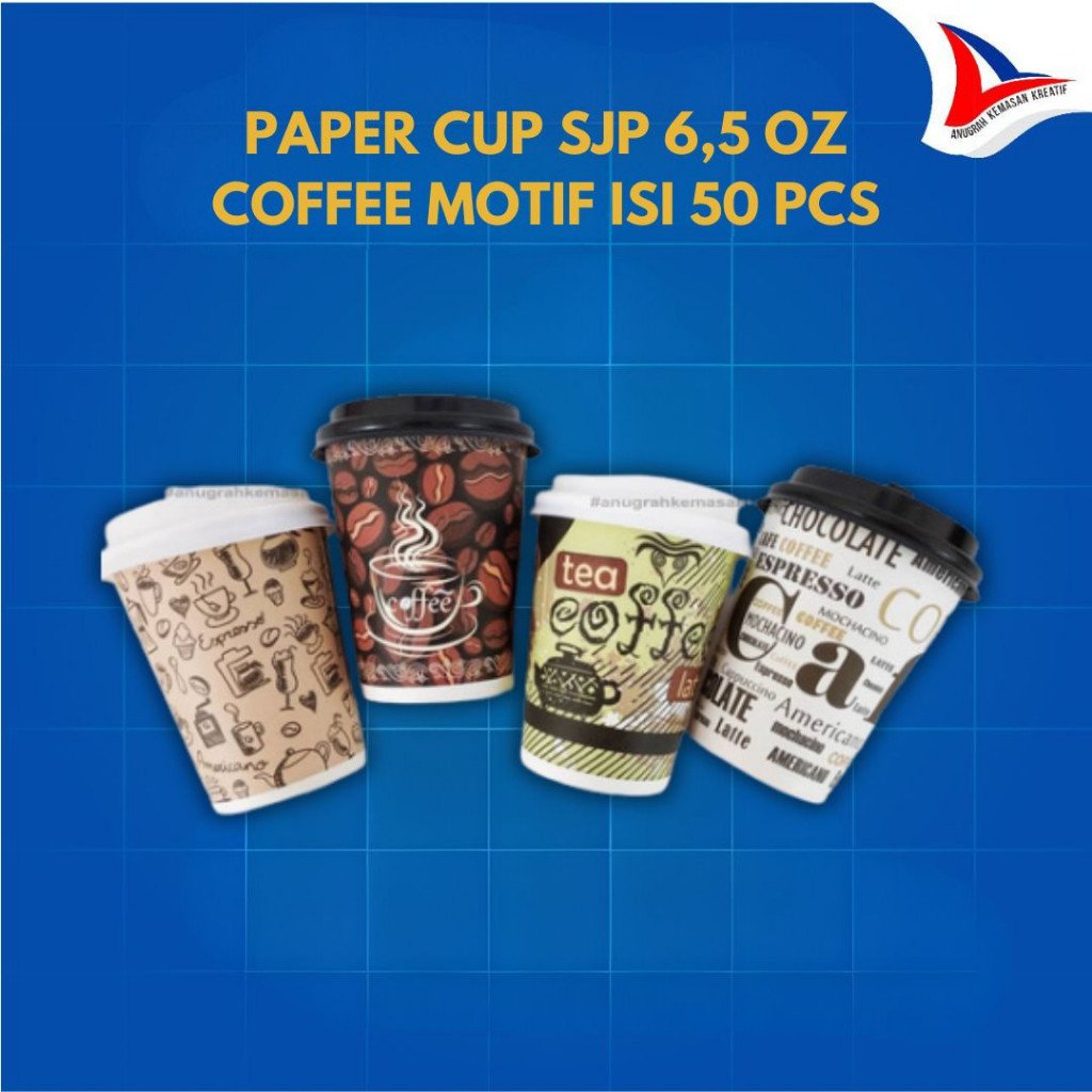 Paper Cup Sjp 8 Oz Hotcoffee Motif / Gelas Kertas Kopi Isi 50 Pcs