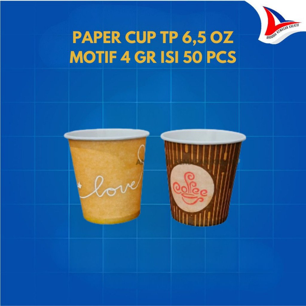 Paper Cup Tp 6,5 Oz Motif 4 Gr / Gelas Kertas Kopi Isi 50 Pcs