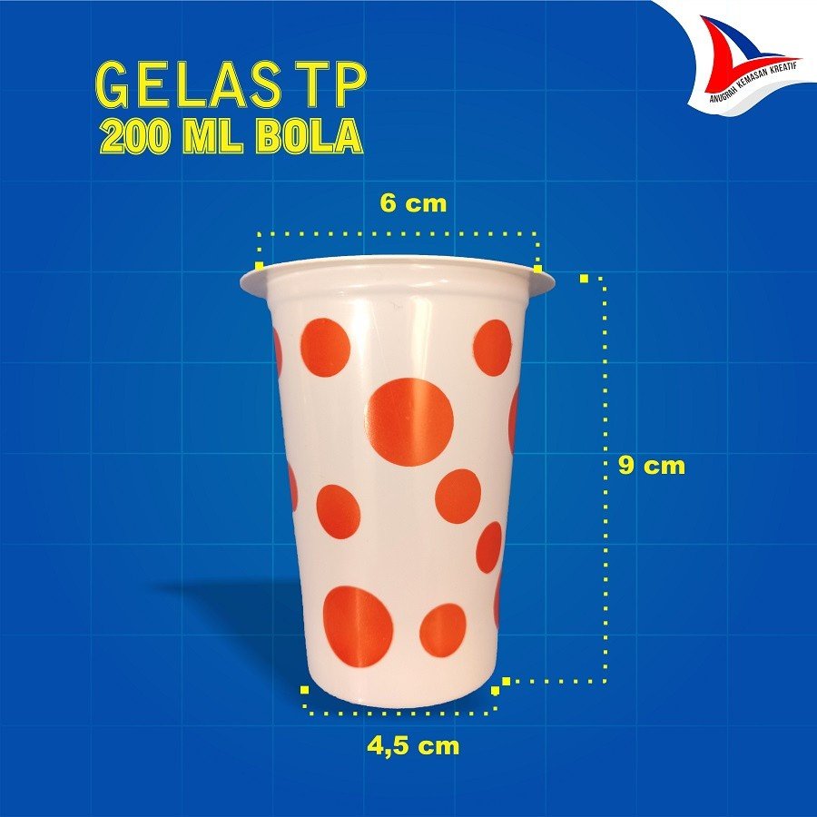 Gelas Bola Tp 200 Ml / Gelas Plastik Polkadot Isi 50 Pcs