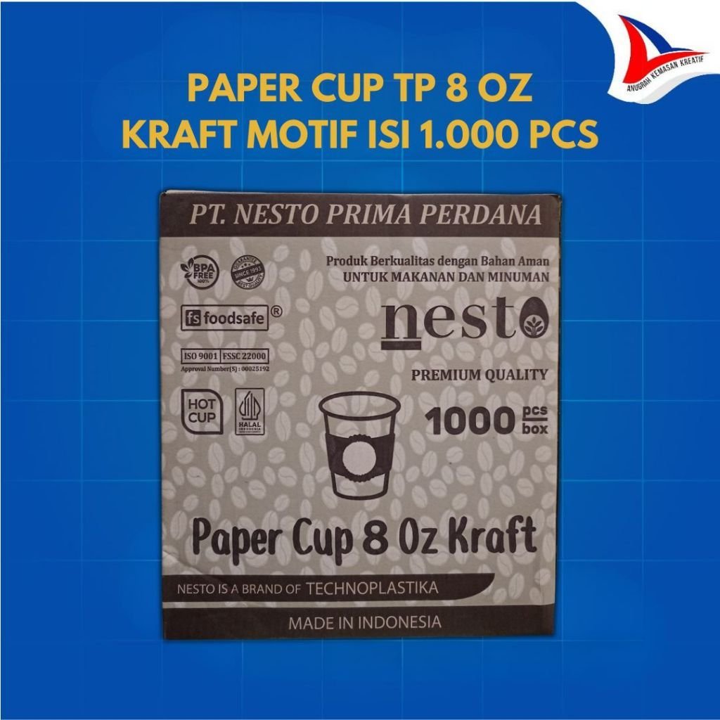 Paper Cup Tp 8 Oz Kraft Motif / Gelas Kertas Kopi Isi 1.000 Pcs (1 Karton)