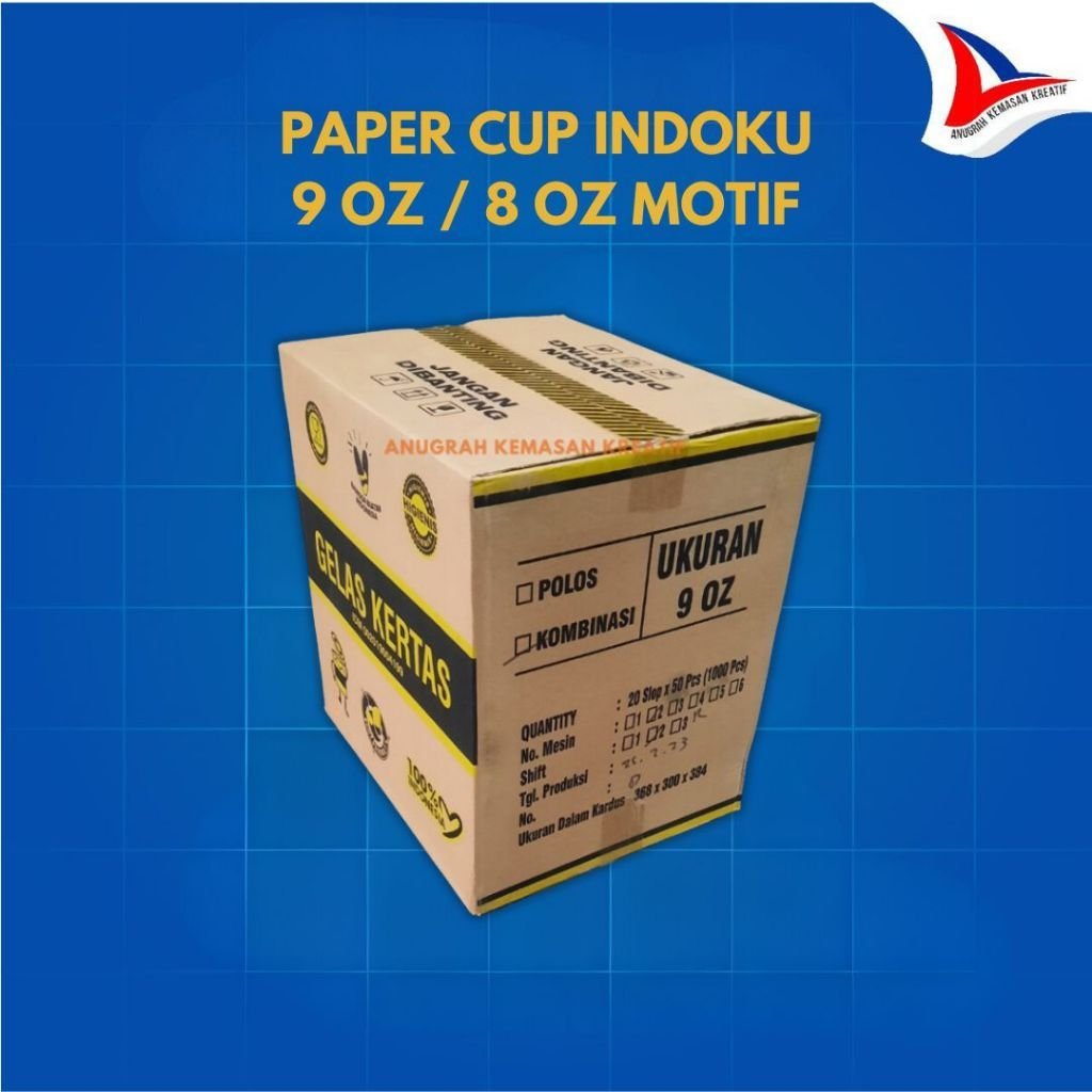 Paper Cup Indoku 9 / 8 Oz Motif / Gelas Kertas Kopi Isi 1.000 Pcs (1 Karton)