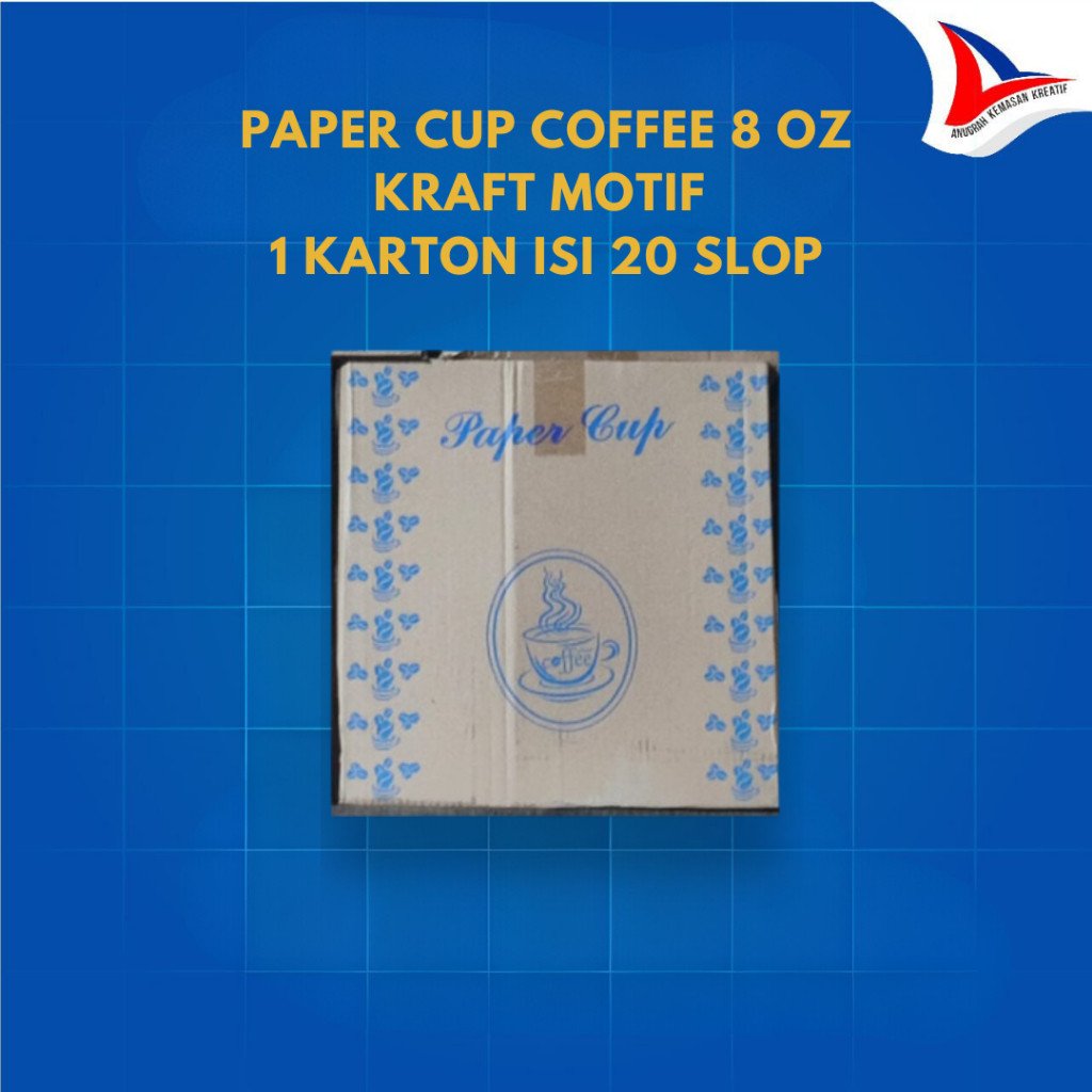 Paper Cup Coffee 8 Oz Kraft Motif / Gelas Kertas Kopi 1 Karton Isi 20 Slop