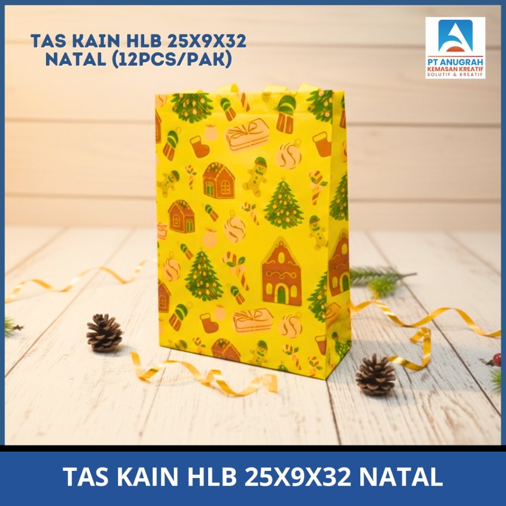 Tas Kain HLB Tas Spunbond Motif Natal 25x9x32 Isi 12Pcs Per Pak