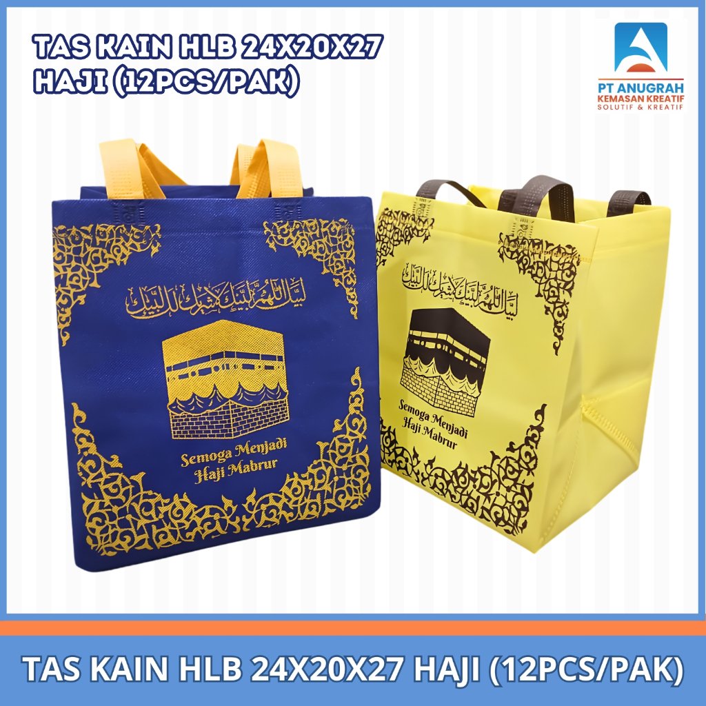 Tas Kain HLB Spunbond Tas Kain Souvenir Oleh oleh Haji Umroh Ukuran 24x20x27 isi 12 Pcs Perpak