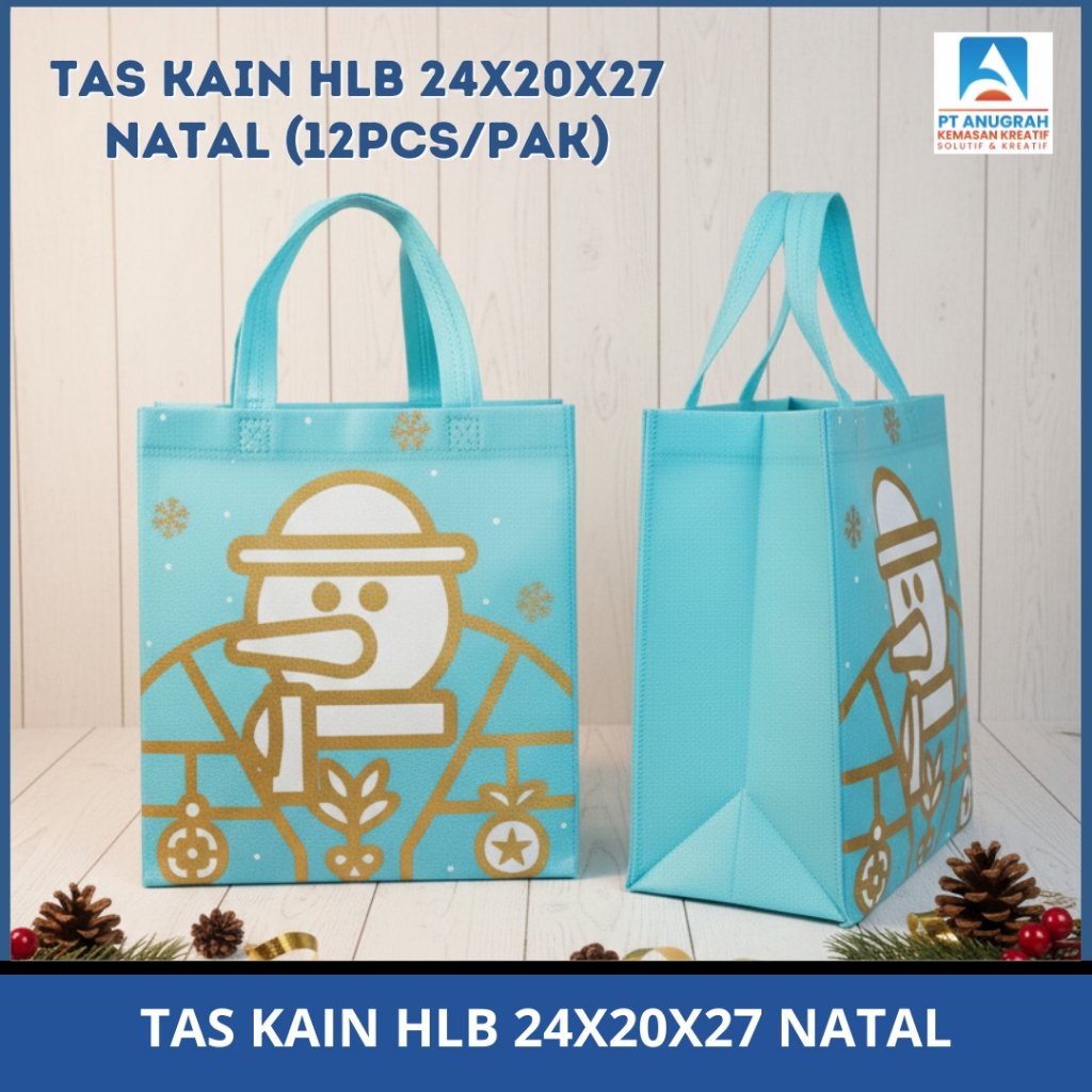 Tas Kain Spunbond HLB Motif 24x20x27 Isi 12 PCS Tas Hampers Natal Goodie Bag Christmas