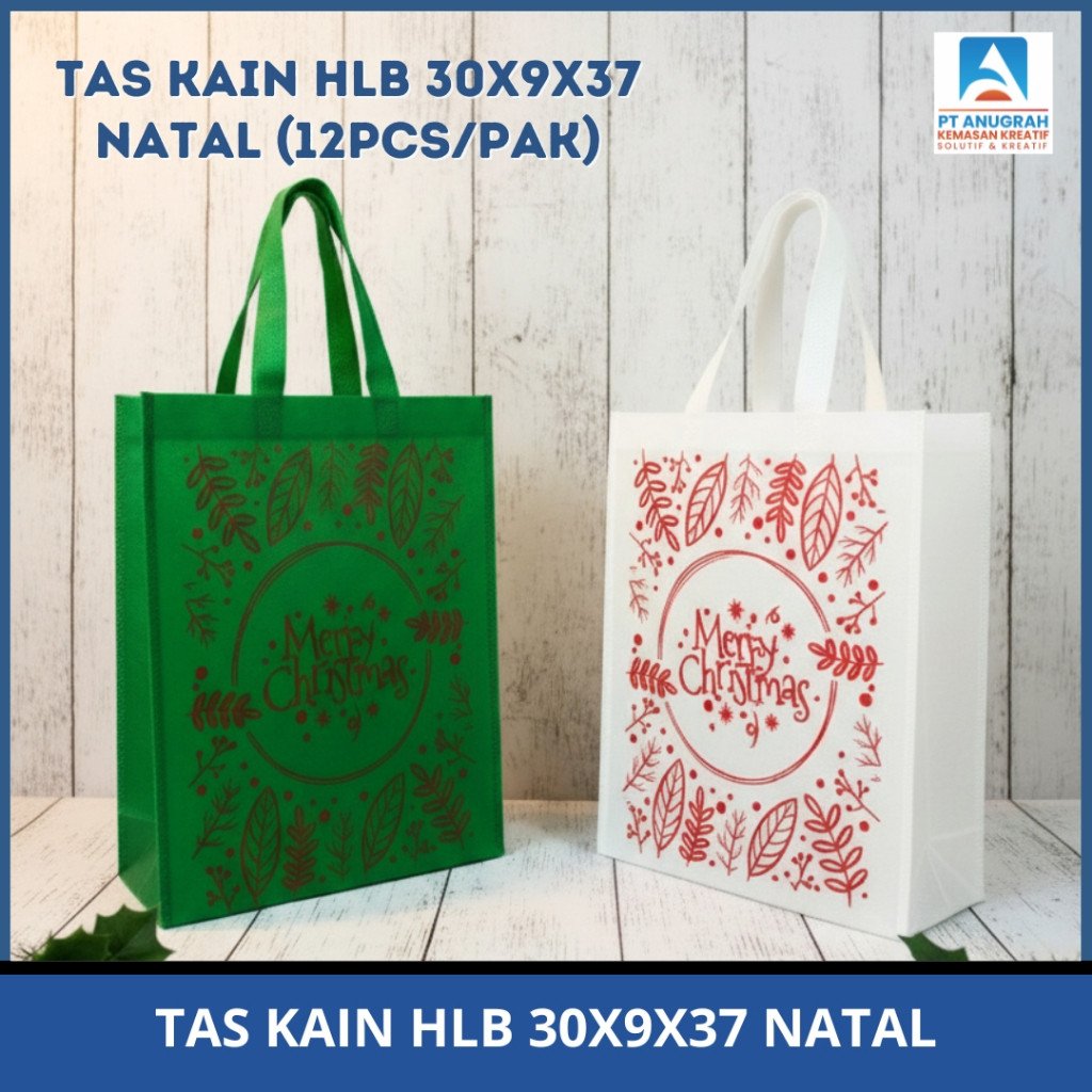 Tas Kain HLB 30x9x37 Motif Natal Tas Hampers Goodie Bag Christmas isi 12 Pcs