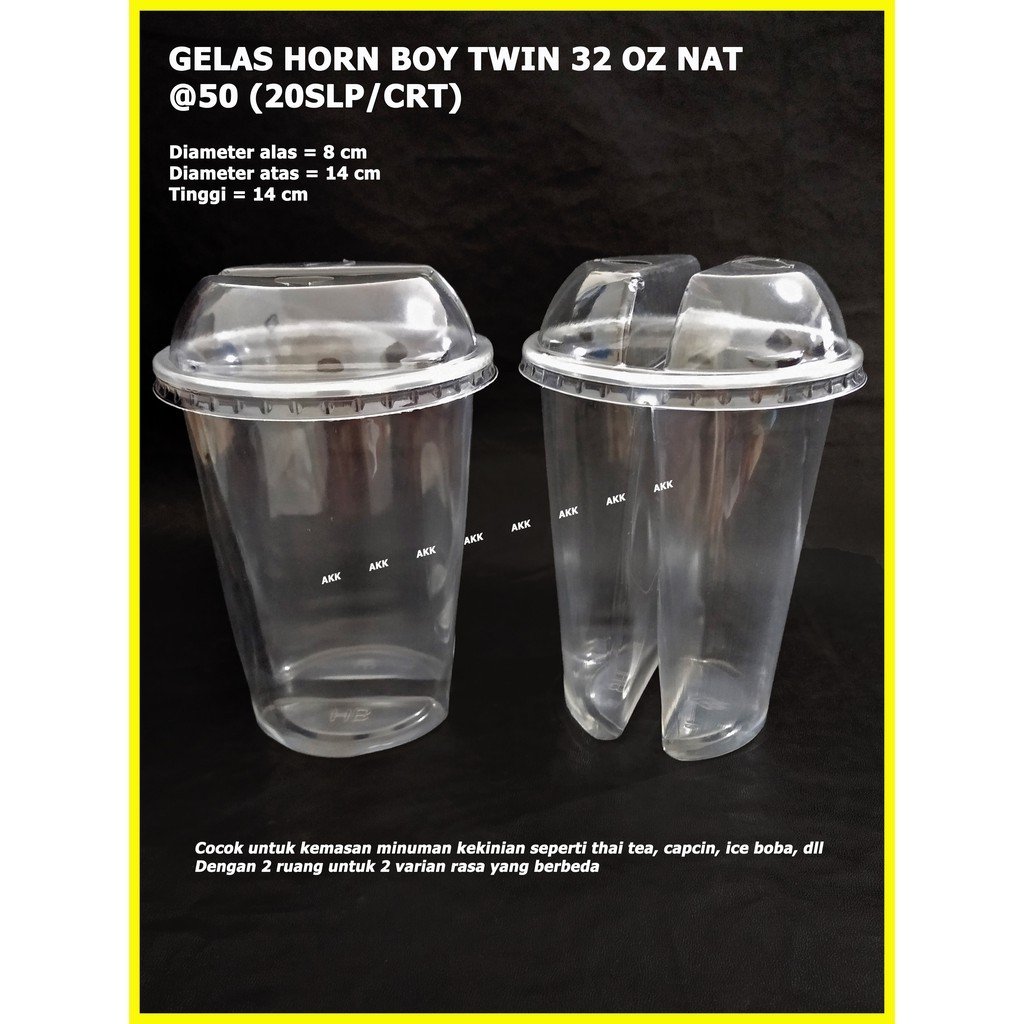 (10 Pcs) Gelas Twin 32 Oz + Tutup / Twin Cup / Gelas Minuman 2 Rasa