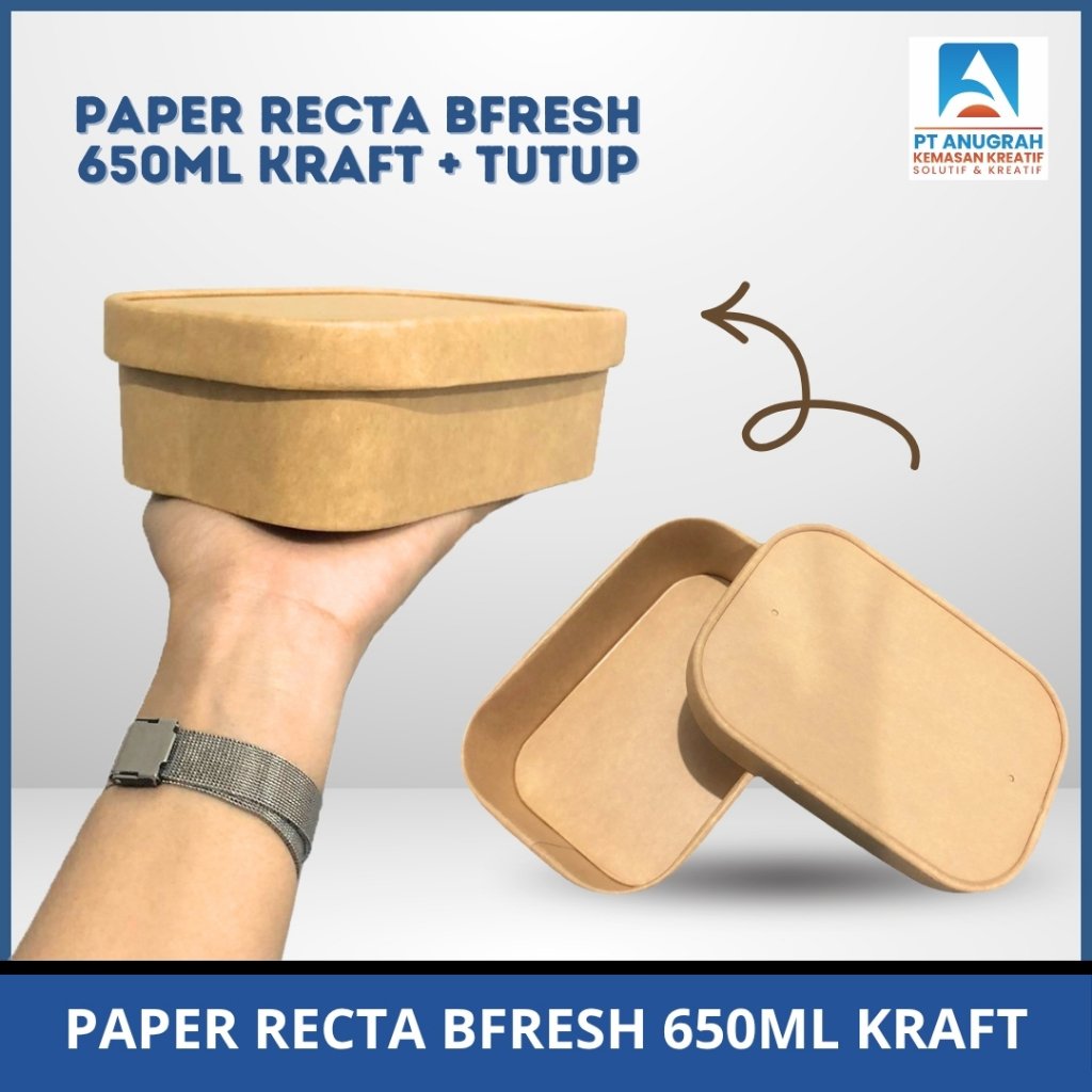 Paper Recta Bfresh 650ml Kraft + Tutup Kotak Makan Kertas Kotak Salad Isi 5 PCS