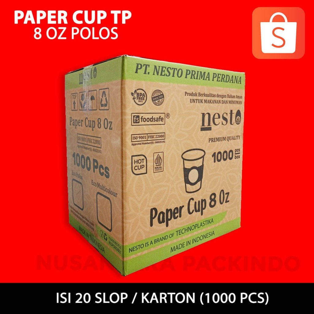 Paper Cup Tp 8 Oz Polos 1000 Pcs (1 Karton)