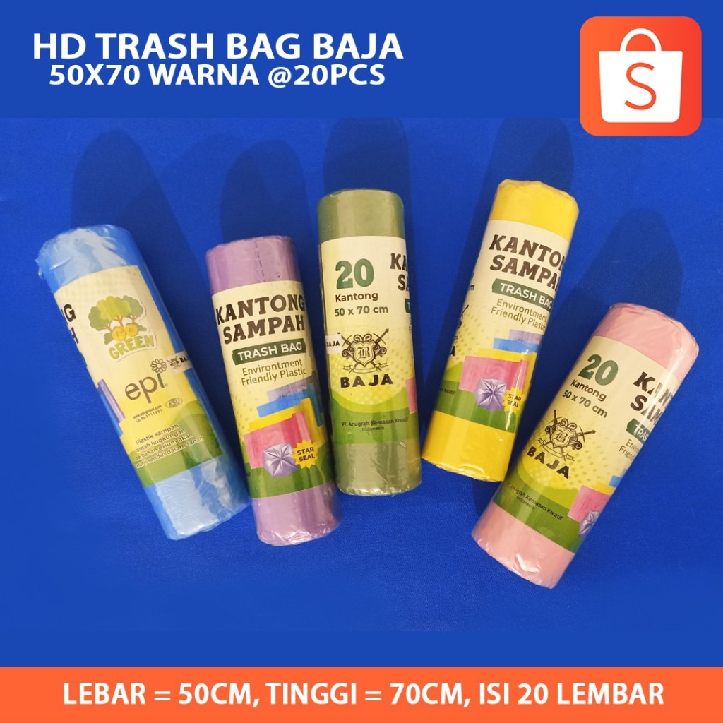 Hd Trash Bag Baja 50x70 Warna Isi 20 Lembar / Kantong Plastik Sampah