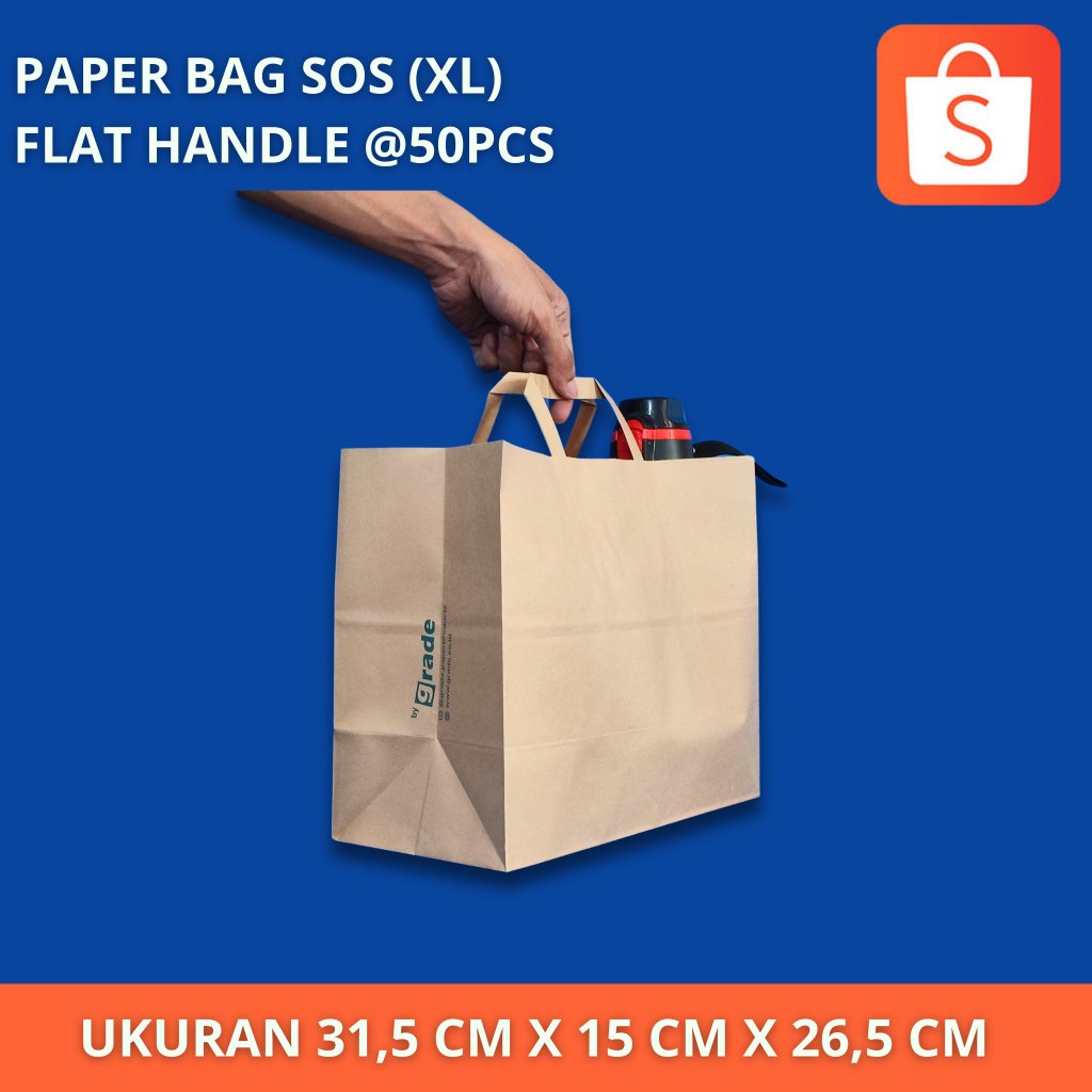 Paper Bag Sos Kraft (Xl) Flat Handle @50pcs