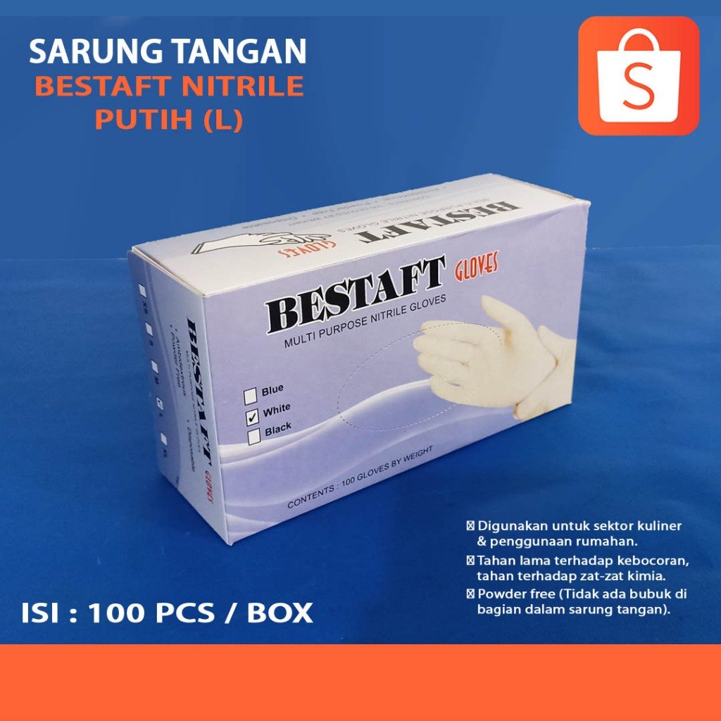 Sarung Tangan Bestaft Nitrile Putih (L) @100pcs/Box