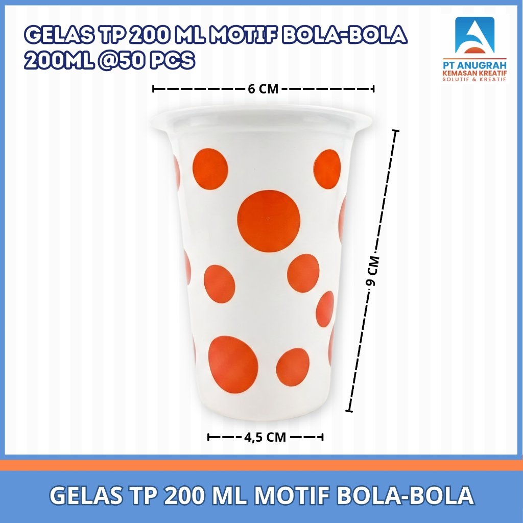 Gelas Tp 200 Ml Motif Bola Bola / Gelas Kopi Teh Syrup Isi 50 Pcs