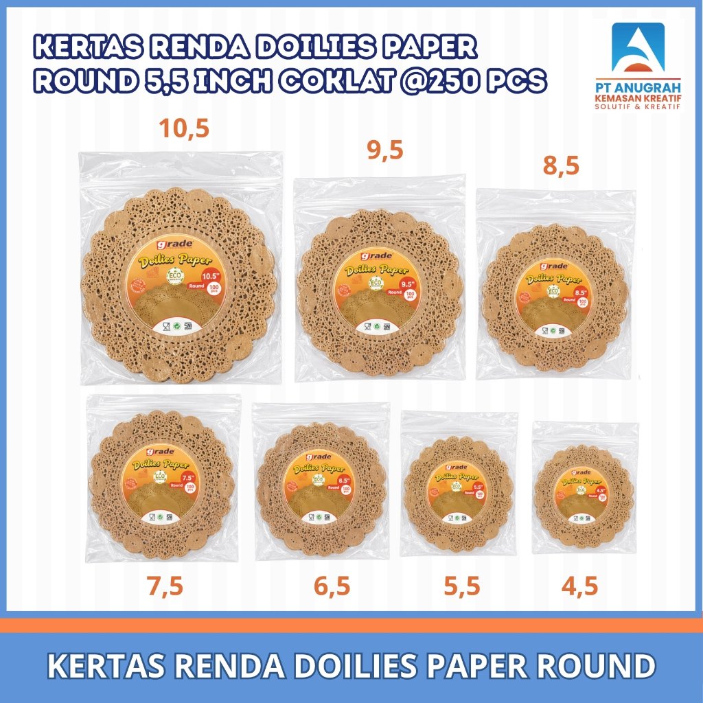 Kertas Renda Doilies Paper 4,5 Inch Coklat (250 Pcs)