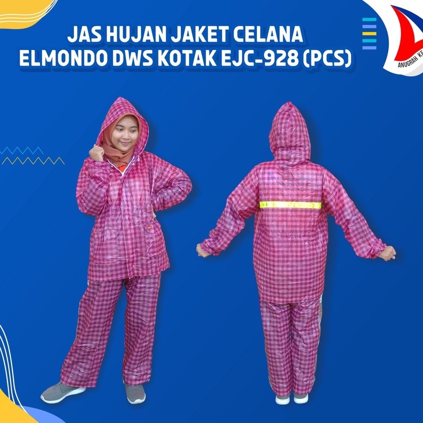 Jas Hujan Jaket Celana Elmondo Dewasa Motif Kotak Ejc-928 (Pcs)